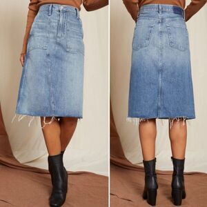 AMO Welder Denim Midi Skirt Light Wash Boho Coastal Cowgirl Size 30 Y2K Straight
